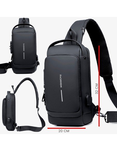 Bolso de pecho antirrobo con contraseña y cargador USB multiusos-MC-41478