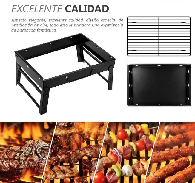 Parrilla De Carbón Portátil Plegable Acero Inoxidable 35cm x 27cm x 20cm 2.8Kg 