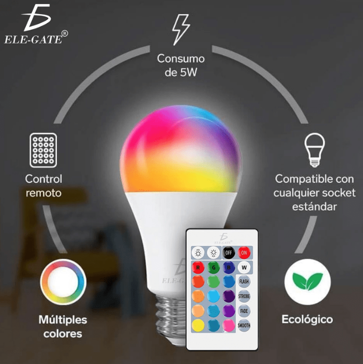 Foco led rgb con control remoto 5w Elegate