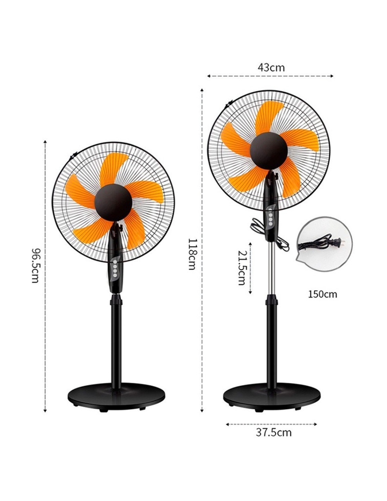 Ventilador de Pedestal de 3 velocidades con 5 aspas Altura ajustable de 96.5 a 118 cm-VE-39409