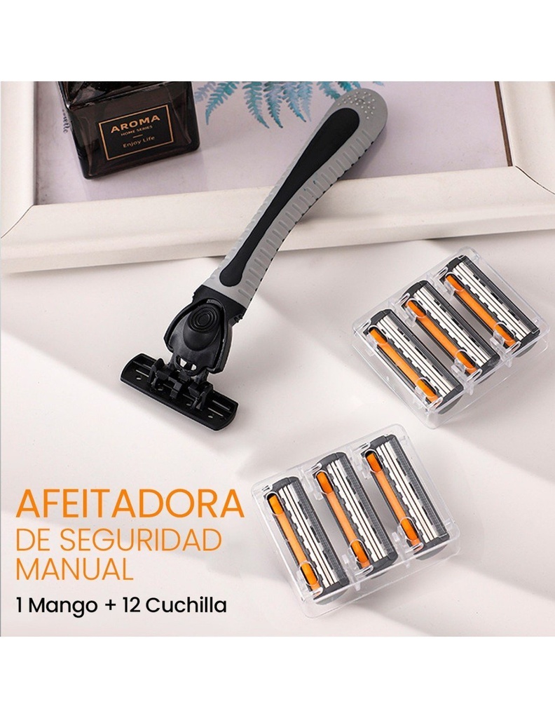 Maquinilla manual de Afeitar para Hombre con Repuesto de 6 Rastrillos con 12 Cuchillas en total-SYB-41454