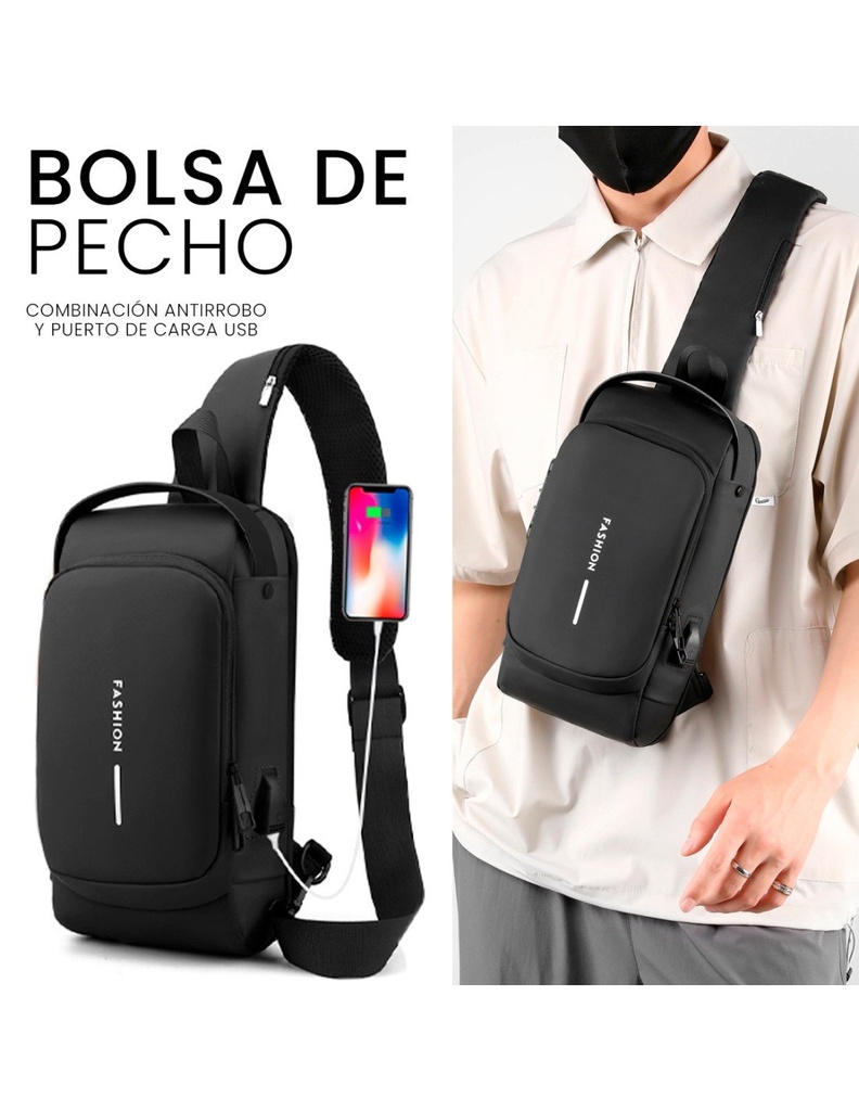 Bolso de pecho antirrobo con contraseña y cargador USB multiusos-MC-41478