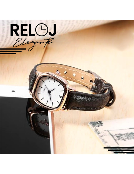 Reloj Negro para Dama de Cuarzo y Cuero Sintético Medidas de 20 cm x 3 cm-RJ-43727