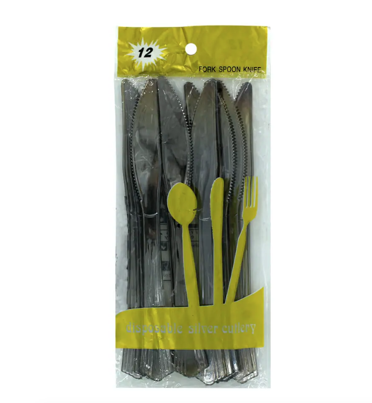 Bolsa con 12 cuchillos de plástico / fork spoon knife