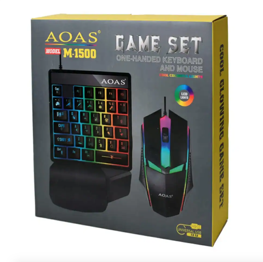 Juego de teclado alámbrico usb aoas one-handed con luz rgb y mouse gamer