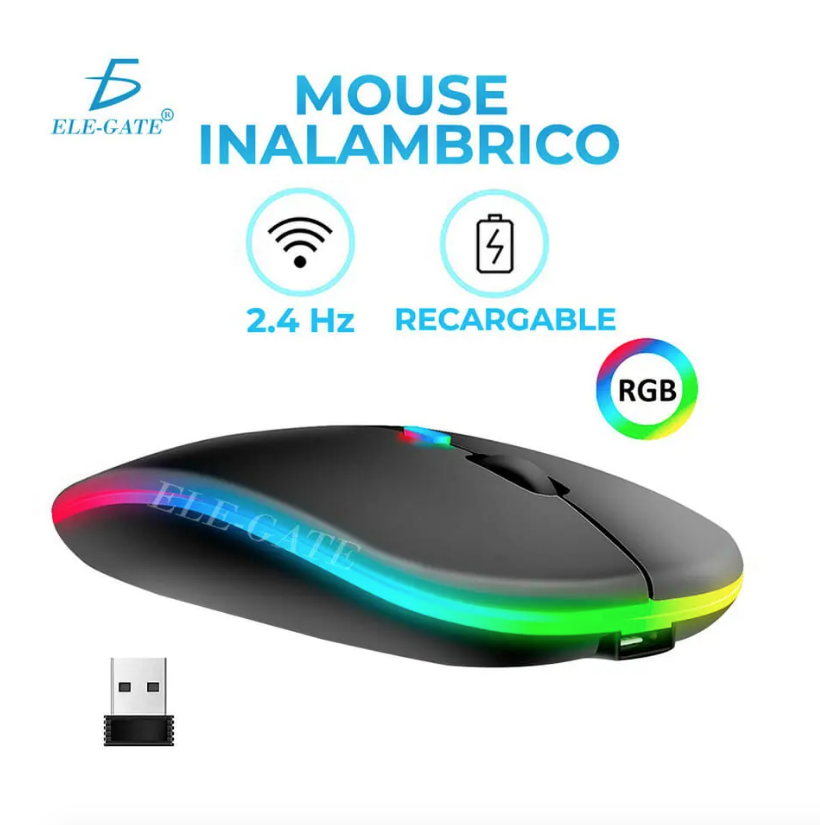 Mouse recargable inalámbrico con luz rgb y frecuencia 2.4g hz 