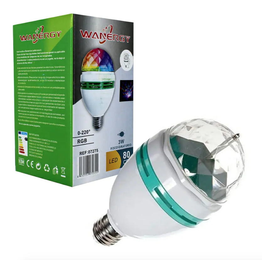 Foco fiesta giratorio wanergy con luz led rgb 3w