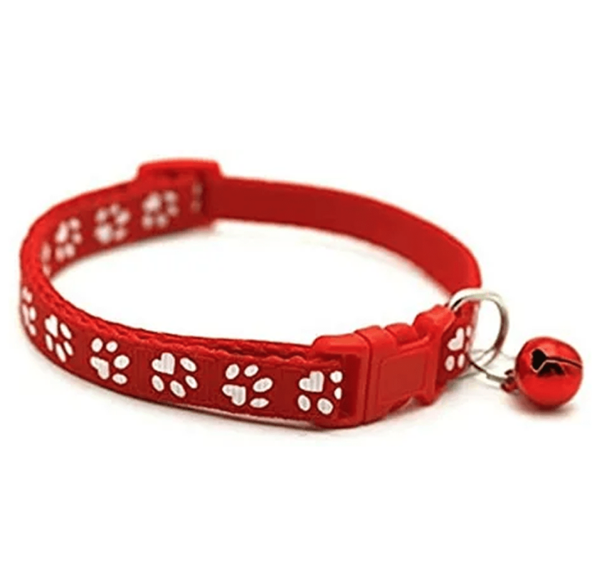 1pza Collar con diseño de huellas y huesos + cascabel para mascota