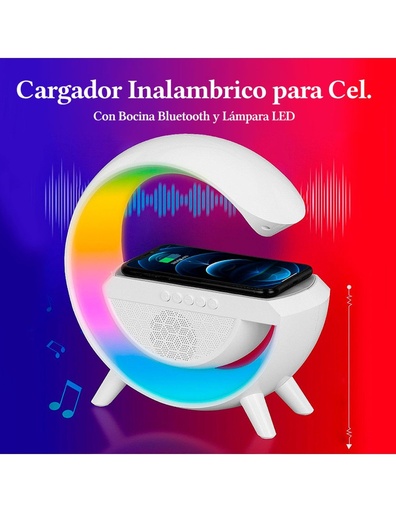 [EL-41638] Lámpara Led Inteligente Bocina Cargador Inalámbrico 3 En 1 Blanco-EL-41638