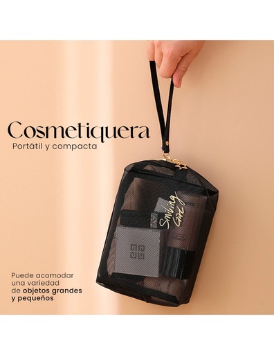 [BL-41483] Bolsa de Cosméticos Portátil Translucida de Nailón 18 cm, 9 cm y 12 cm Negro-BL-41483