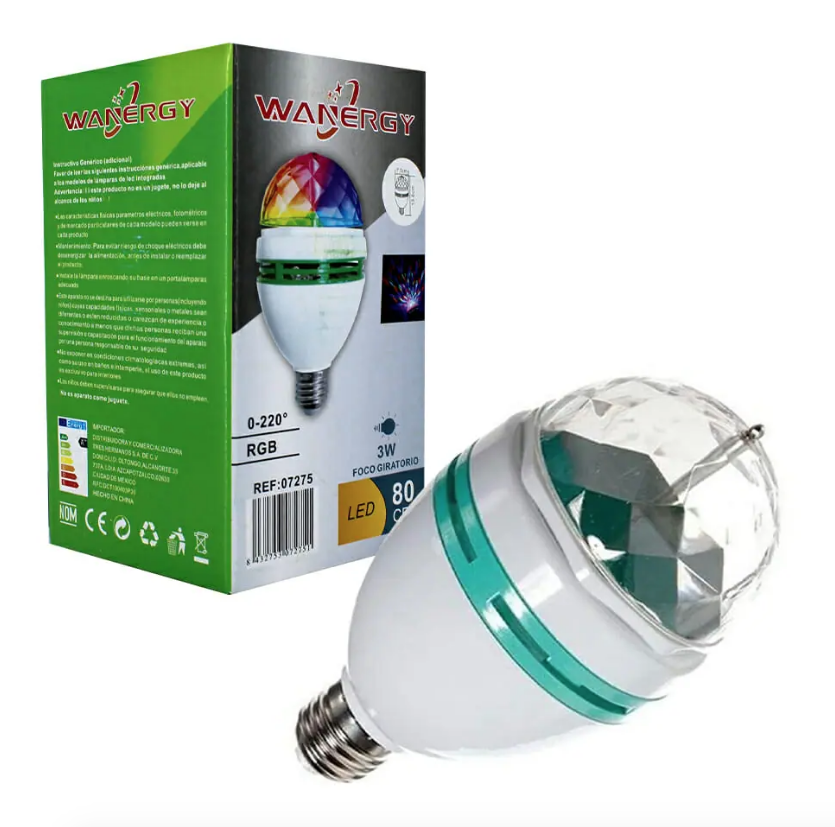 Lámpara LED Giratoria RGB para Fiestas y Reuniones - Marca Adir